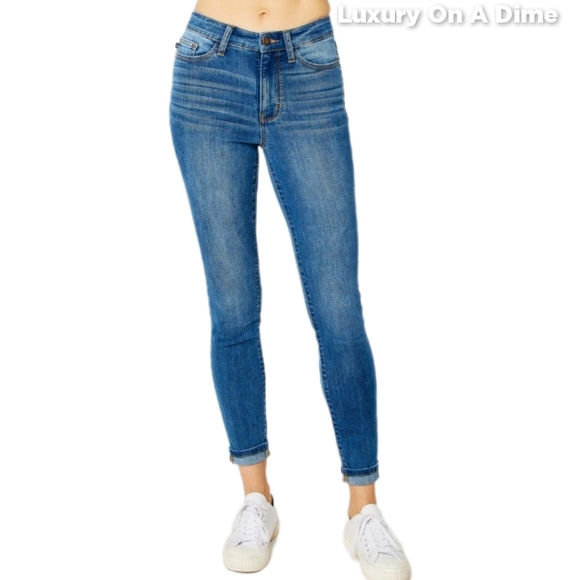 Skinny Stretch Slim Mid-Rise Denim Pants Cuffed Hem Judy Blue Jeans PLUS SIZE - Picture 8 of 14